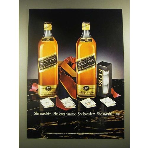 1988 Johnnie Walker Black Label Scotch Ad - She Loves Him