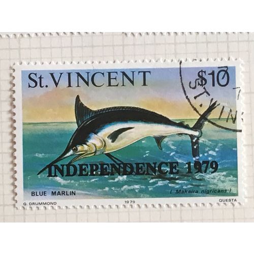 St Vincent 1979 Independence Marine Life $10 Blue Marlin Used SG 620 Sc586 stamp