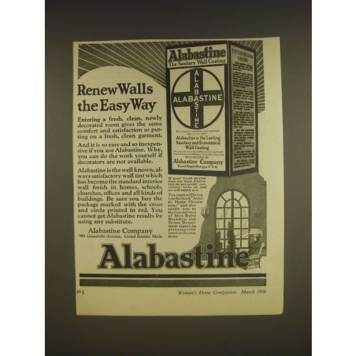1926 Alabastine Sanitary Wall Coating Ad - Renew walls the easy way