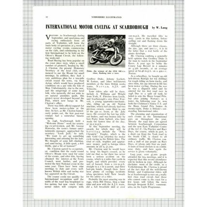 (6063) Scarborough Motor Cycling Yorkshire Claxton Duke - 1951 Article
