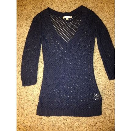 Top/ Sweater Net-like Women Size S NEW w/ V-Neckline Navy Blue/ Knitted Top