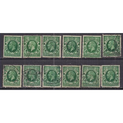 GB 1934 - 36 KGV 1/2d x 12 Green used Stamps ( J499 )