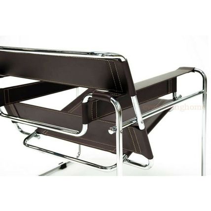 2x Chromed Steel Tube Chair Frame with Leather Straps in Dark Espresso Brown