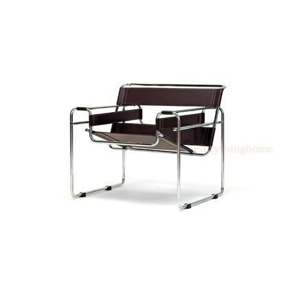 2x Chromed Steel Tube Chair Frame with Leather Straps in Dark Espresso Brown