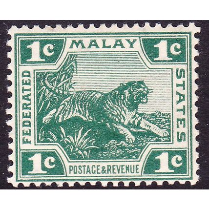 FEDERATED MALAY STATES 1908 1c Leaping Tiger Green (Die II) SG29 - VFMNH