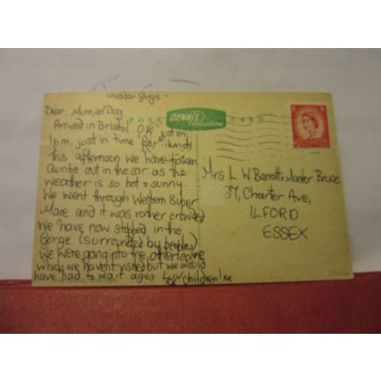 THE GORGE, CHEDDAR GORGE, SOMERSET used vintage postcard E T W Dennis 1954 pm /