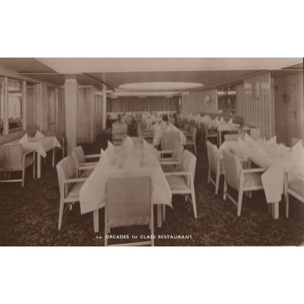 SS Orcades Ship 1st Class Restaurant Old Interior Postcard