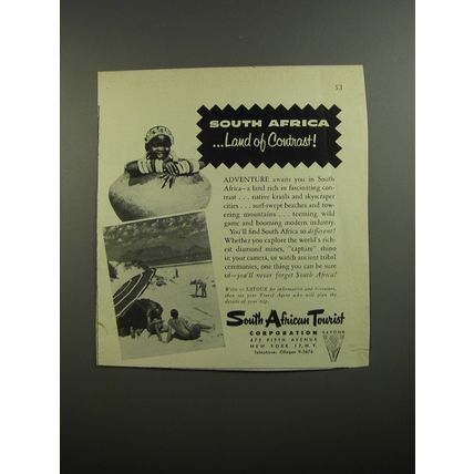 1954 South African Tourist Corporation Advertisement - Land of Contrast!
