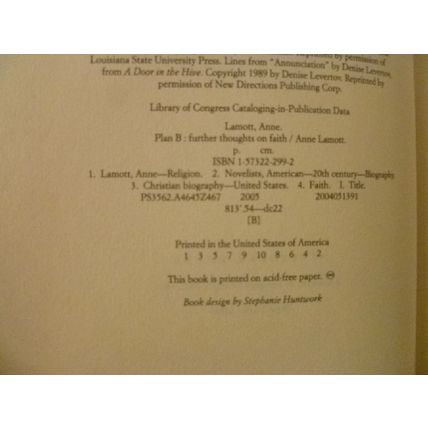 RARE SIGNED COPY ANNE LAMOTT PLAN B FURTHER THOUGHTS ON FAITH HCDJ 1st EDITION