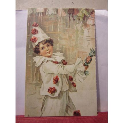 BOY DRESSED AS CLOWN unused reproduction of antique postcard