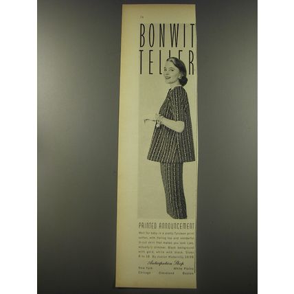 1956 Bonwit Teller Fashion by Junior Maternity Ad - Printed announcement