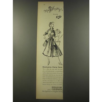1956 Bergdorf Goodman Miss Bergdorf Dress Ad - Exclusive Party Fare
