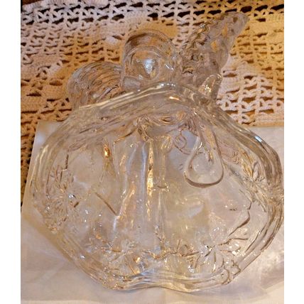 Vintage Heavy Clear Crystal Angel Playing Harp 7.5" H 5.5" W Candle Holder