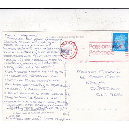 Moorlands Guest House Whitby Yorkshire Postcard posted creased