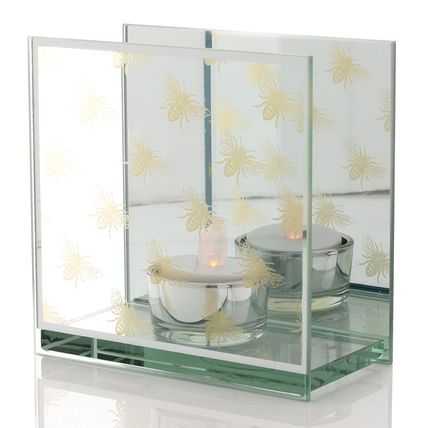 Golden Bees Glass Tealight Holder 12 CM Boxed Gift Home Decor Two Free Tealights