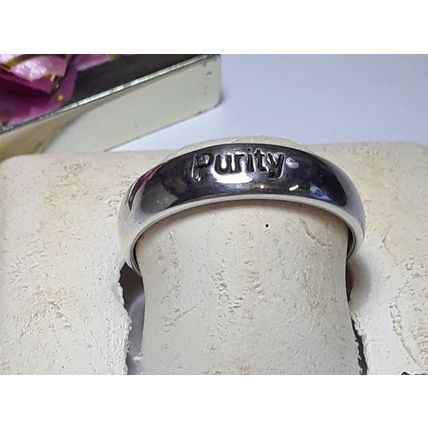 Estate 5.0mm half round "Purity" engraved Sterling Silver S-9 Band Ring #19516