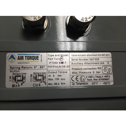 AIR-TORQUE PT350-S8 F,PT 350 S12 F PNEUMATIC VALVE ACTUATOR F07/F10-N-DS-22,AV