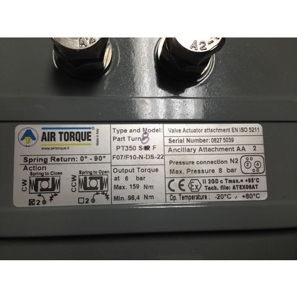 AIR-TORQUE PT350-S8 F,PT 350 S12 F PNEUMATIC VALVE ACTUATOR F07/F10-N-DS-22,HA