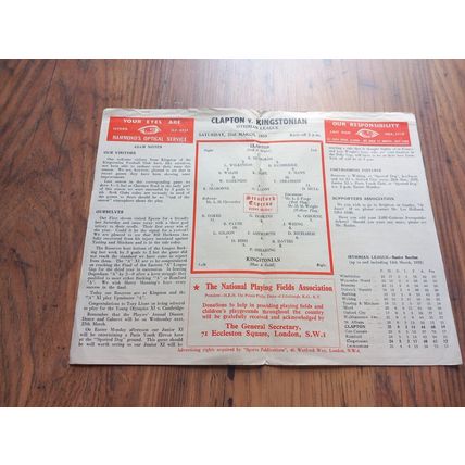 1958/59 Clapton vs Kingstonian - Isthmian League 21/3/1959 ** FREE P&P **