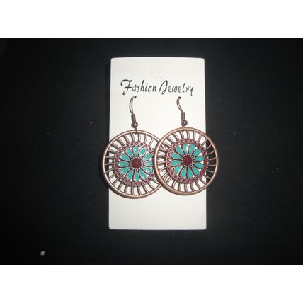 Large round bronze look turquoise colour earrings