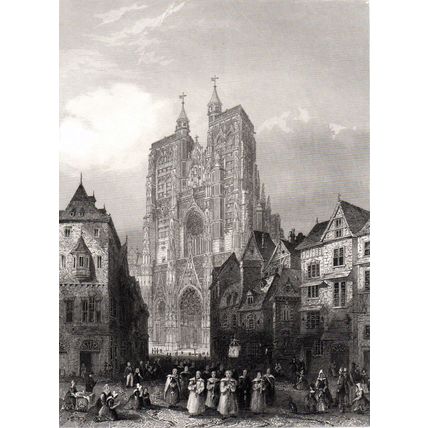 ABBEVILLE CATHEDRAL 1850 Albert Henry Payne ANTIQUE ENGRAVING