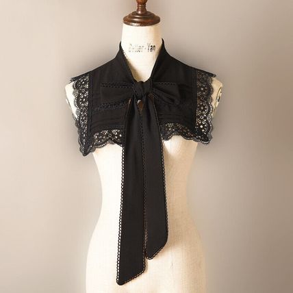 Lady Fake Shawl Collar Lace Trim Tie Neck Decorative Detachable False Blouse Bib