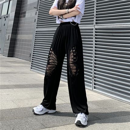 Women Loose Trousers Pants Hollow Out Butterfly Drop Elastic Waist Hip-hop