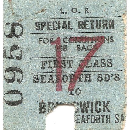 Liverpool Overhead Railway Edmondson Ticket - Seaforth Sands to Brunswick