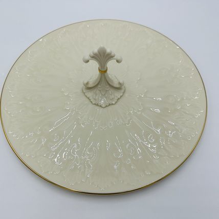 Lenox Serving Tray Center Handled Chateau Collection Gold Trim Porcelain Beige