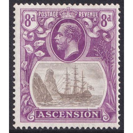Ascension Island KGV 1924-33 8d Grey-Black Bright Violet Ship SG17 Mint MH