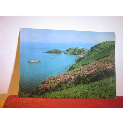 LANDING BAY LUNDY ISLAND used postcard National Trust 1984 pm 19p puffin stamp =