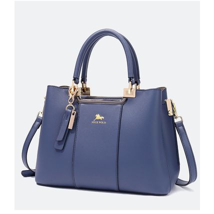 Women Faux Leather Medium Large Tote Satchel Shoulder Purse Handbag Blue
