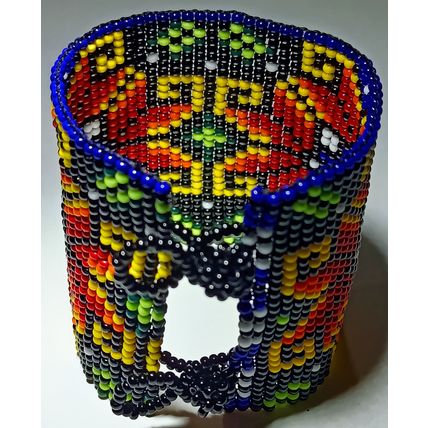 Traditional Huichol Art. Mexico Glass Seed Beads Bracelet. Floral Motives 5