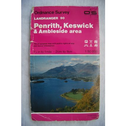 1988 OS Landranger map Sheet 90 Penrith Keswick & Ambleside area, second series