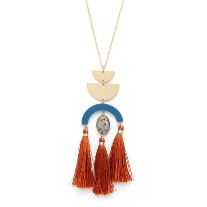 New Half Circle Metal Tassel Pendant Necklace