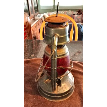 Dietz Old Little Wizard Red Glass Globed Railroad Train Lantern 12" Tall
