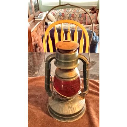 Dietz Old Little Wizard Red Glass Globed Railroad Train Lantern 12" Tall