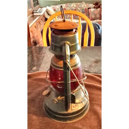 Dietz Old Little Wizard Red Glass Globed Railroad Train Lantern 12" Tall