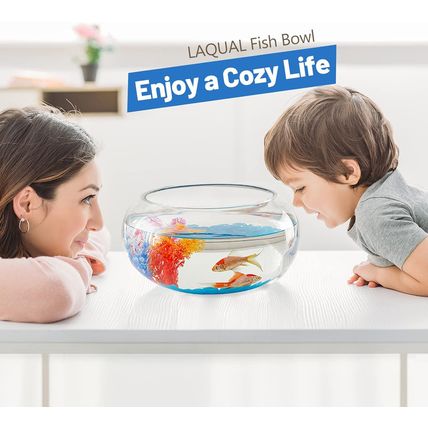 2 Gallon Glass Fish Bowl with Decor, Include Fluorescent Stones & Colorful Plast