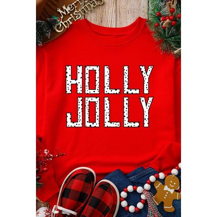 Red HOLLY JOLLY Dotty Letter Graphic Christmas Sweatshirt