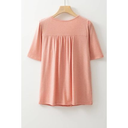 Fushia Smocked Front V Neck Pleated Babydoll Short Sleeve Top