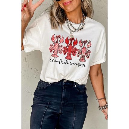 White Crawfish Season Fashion Graphic Crewneck T Shirt