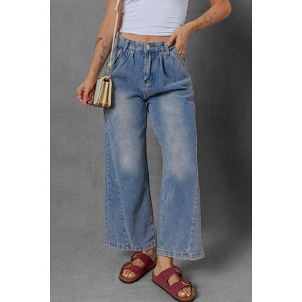 Ashleigh Blue Washed Pleated Detail Wide Leg Jeans