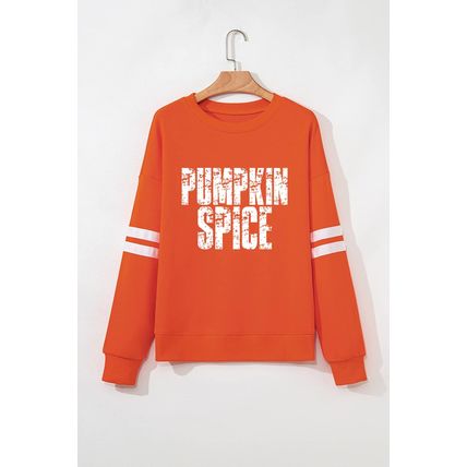 Orange PUMPKIN SPICE Graphic Varsity Casual Sweatshirt