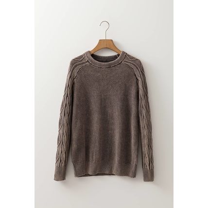 Dark Brown Contrast Cable Knit Sleeve Casual Sweater