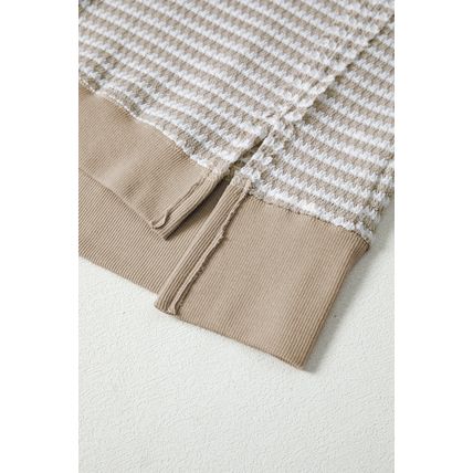Brown Stripe Ribbed Trim Drop Shoulder Long Sleeve Oversize Top