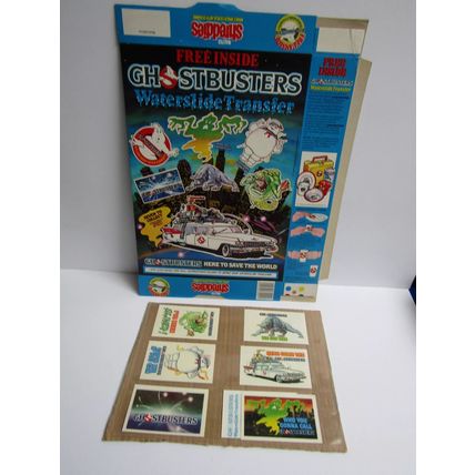 Nabisco 1984 Shreddies Ghostbusters Cereal Box & Set of 7 Waterslide Transfers