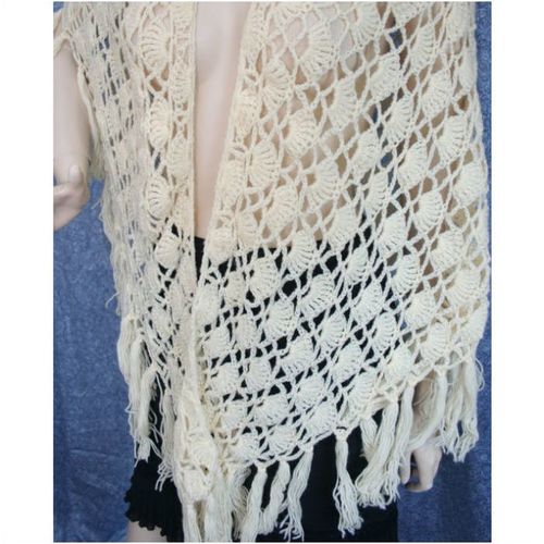 Hand Made Vintage 1970 Cream Crochet Shawl Cape One Size