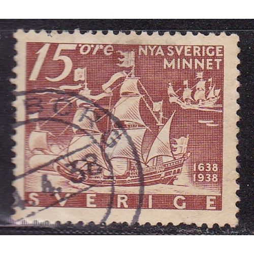 SWEDEN 1938 300th ANNIV FOUNDING OF NEW SWEDEN - SHIP 15ore USED SG204 #1