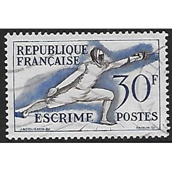 Mi 980: 20 Fr. ultramarine/purple-brown Definitive Stamp: Sport: Fencing.